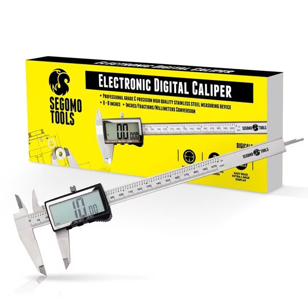 8 Inch Electronic Digital Calipers: Inch, Fractions, Millimeter Conversion, Segomo Tools, Mfr#: DIGICAL8